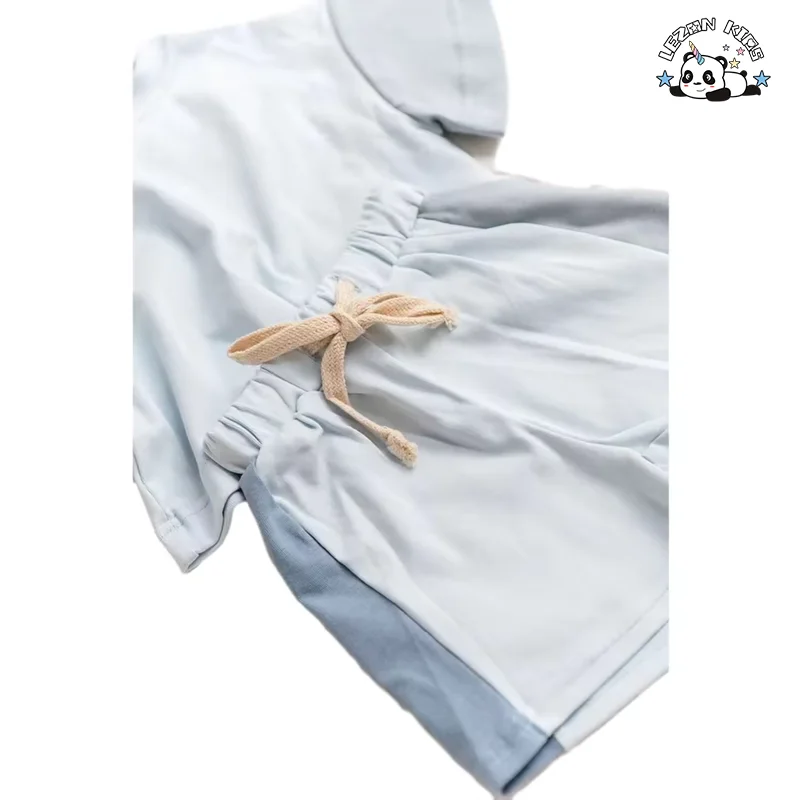 LEZONKIDS - Conjunto de Moda Nova para Meninas, Camisa de Manga Curta e Shorts, Conjunto Jogger Infantil de Verão com Blocos de Cores
